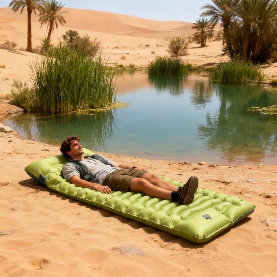 Inflatable Sleeping Pad Built-in Foot Pump Pillow Lightweight Thicken Portable Single Person Outdoor Travel Camping Hiking Air Mattress Sleeping Mat