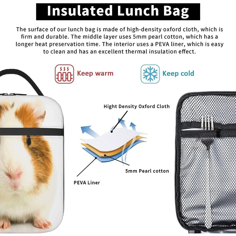 Cute Guinea Pig Lunch Box Portable Insulation Tote Bag Leakproof Lunch Cooler for School Work Office Picnic Beach Soft Freezable