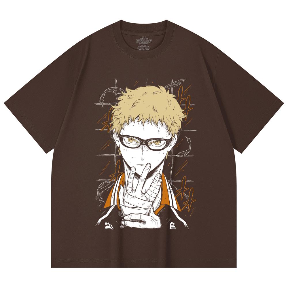 230 Gsm 100% Cotton Haikyu V4 Tsukki Print Unisex Heavy Cotton T Shirt