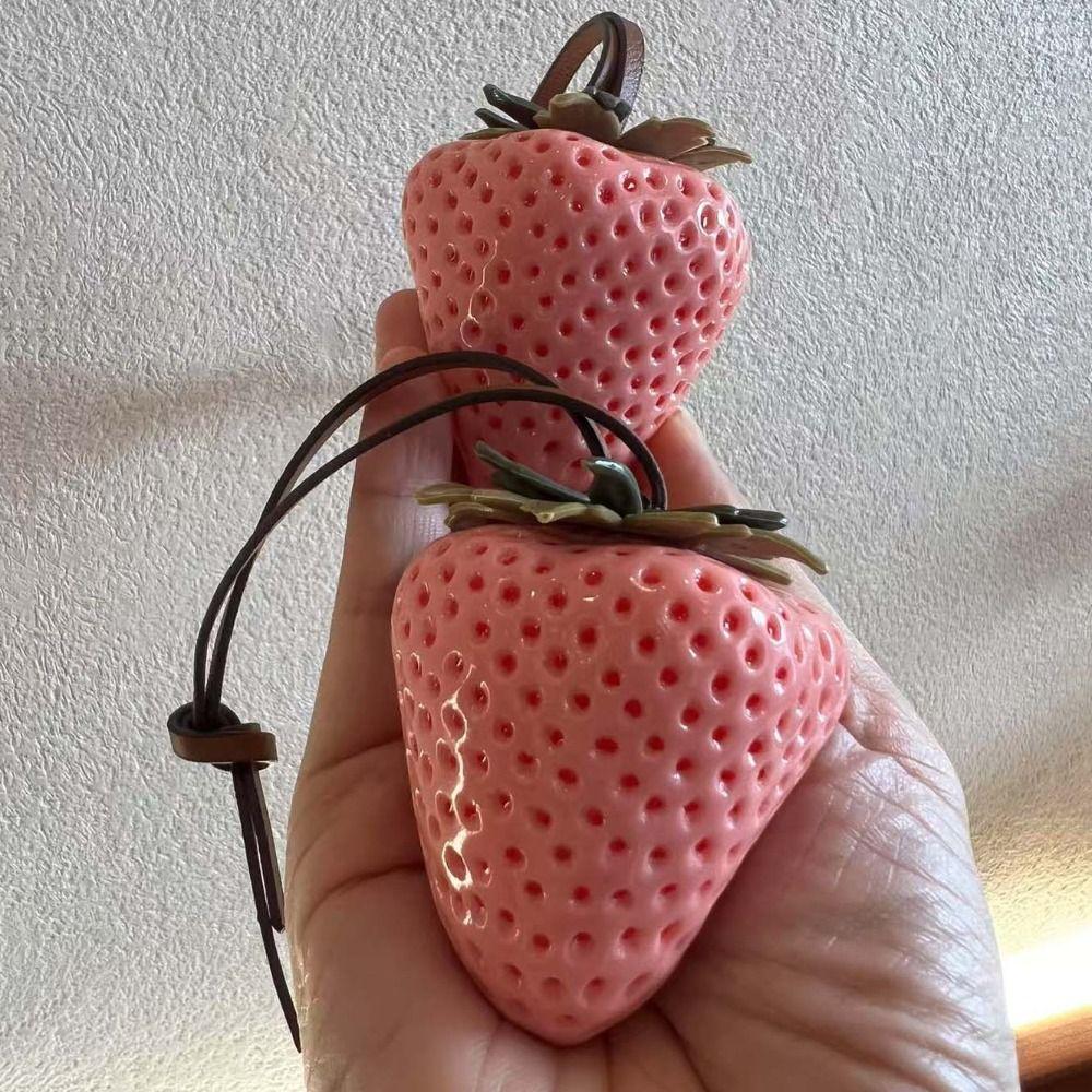 Elegant Waterproof Strawberry Key Ring Resin Handmade Keychain 3D Design Bag Charm Bag Decoration