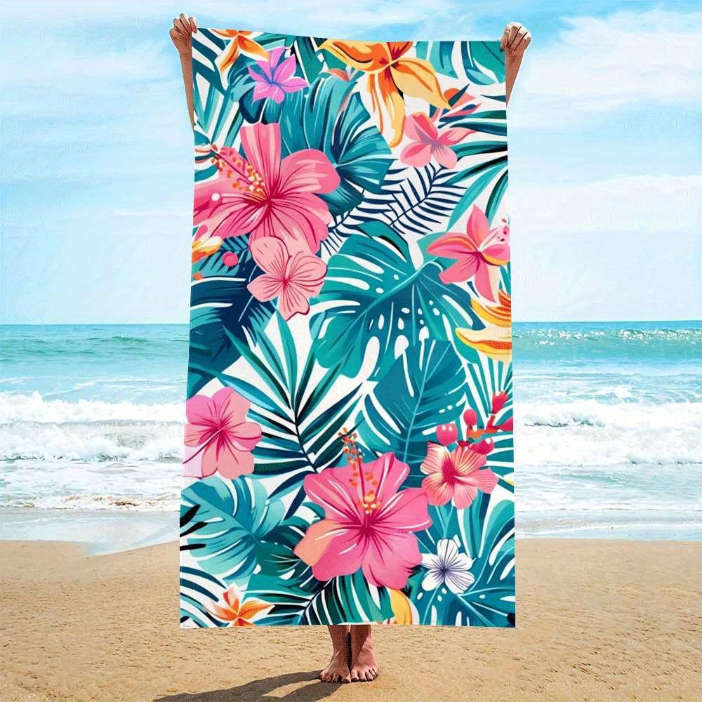 

Tropical Floral Pattern Microfiber Beach Towel, Quick-Drying Strong Wrap Design for Beach Pool Use W40*H60(CM)