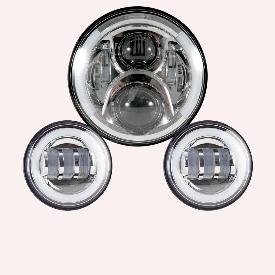 Universal 7inch Led Headlight + 4.5" Fog Passing Lights For Harley Touring Electra Glide Road King Street Glide Motorcycle