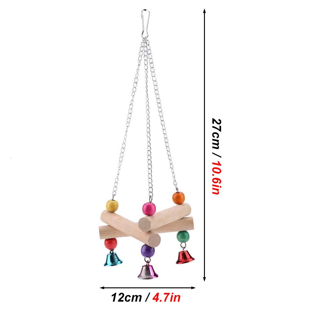 1pc Natural Wooden Parrot Swing & Chew Toy with Hanging Bell Durable Perch Stand Accessory for Bird Cage Parrot Bird Accessories
