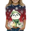 Christmas Children's 3/4 Sleeve Tops Casual  Printed Daily T Shirt Round Neck Pullover Blouse