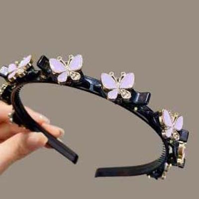 Elegante Haarbänder mit Clips Glänzender Süßer Strass-Stirnband-Clip für den Pony Haarflechtwerkzeug Kopfschmuck Damen Schmetterlings-Haarreif