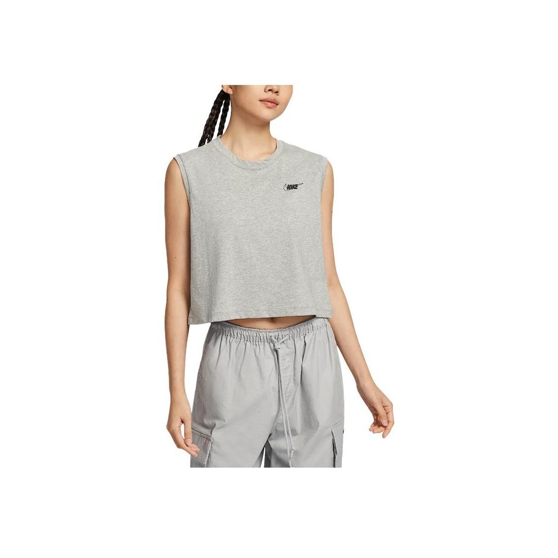 

Nike Спортивная одежда Клубная мода Футболка с коротким рукавом Универсальная Удобная Без рукавов с надписью Женские топы Темно-серый HF9532-063 M