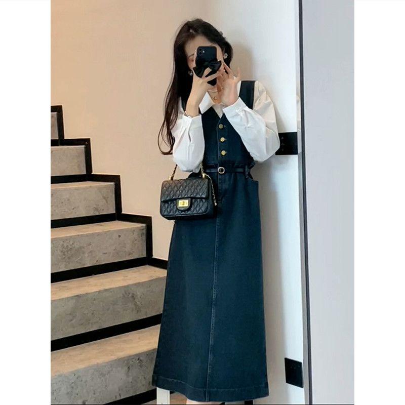 2026 Frühling Anti-Aging Denim Latzkleid & Vielseitiges Hemd Set für Damen