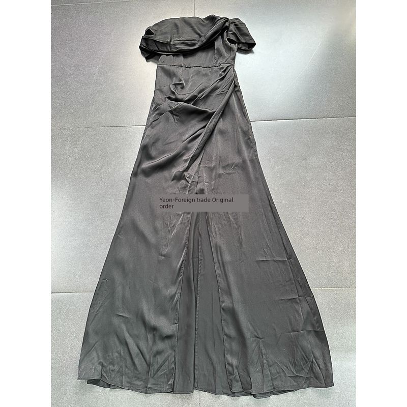 

Foreign Trade Original Order Dress Do + B Fashionable Sexy off-the-Shoulder Tube Top Dress Dress High Waist Slit Trailing Formal Dress Black Long Dress S