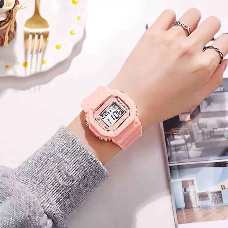C08 Boys and Girls Student Electronic Watch Macaron Color Men's and Women's Sport Alarm Clock Waterproof Square Watches