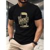 European Sizes Men'S Casual Graphic T-Shirt - Black with Golden Coffee Cup Design, Breathable & Comfortable Round Neck Short Sleeve Tee for Summer