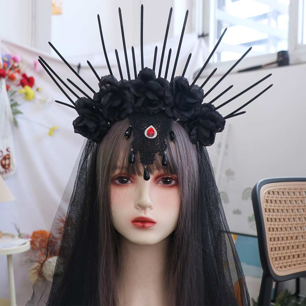 Rhinestone Veil Headband Mesh Bride Hairband Headdress Halloween Headband  Ladies