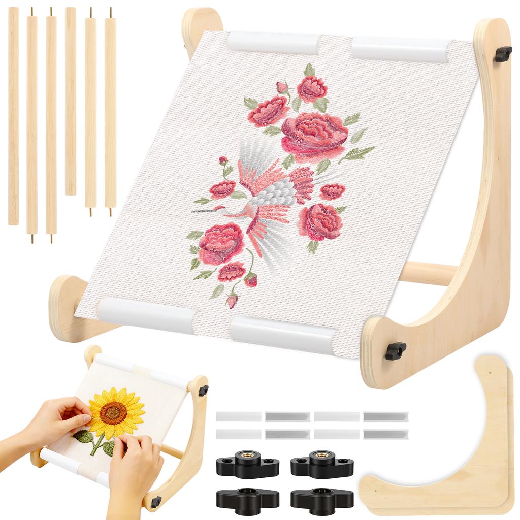 1 Set Wooden Cross Stitch Lap Stand Adjustable Embroidery Hoop Stands Cross Stitch Scroll Frame for Embroidery Sewing Supplies