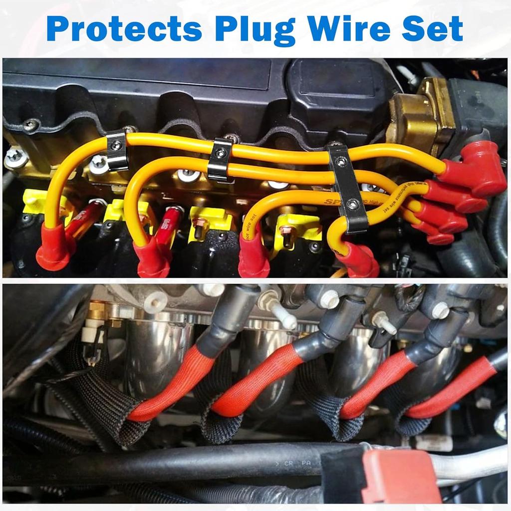 12pc Engine Spark Plug Wire Separator Divider & 8pc Spark Plug Wire Boots Protector Heat Sheild Sleeve 8mm 9mm 10mm Spark Plug Wire Clamp Holder