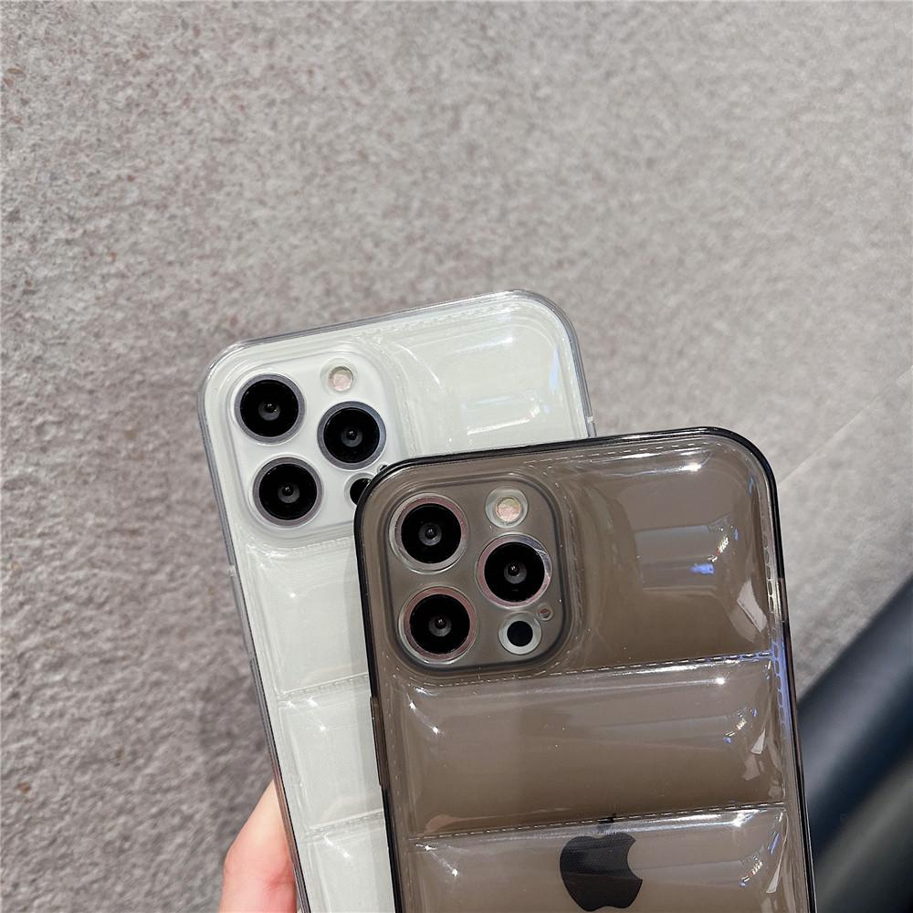 The Puffer Case For iPhone 15 14 13 12 11 Pro Max XR X XS 7 8 Plus Shockproof Transparent Down Jacket Soft Couple Clear Cover
