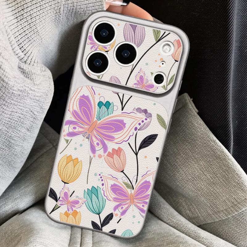Butterfly Print Leather Lanyard Case For iPhone 18 Pro Max 17 16 15 14 13 Pro Max Luxury Hybrid TPU+PU Anti-skid Soft Phone Cover