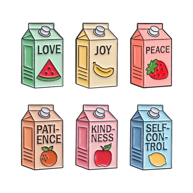Cute Fruit Juice Enamel Pins Cartoon Boba Milk Tea Silly Goose Drink Box Brooches Lapel Badge Funny Jewelry Gifts Accessories