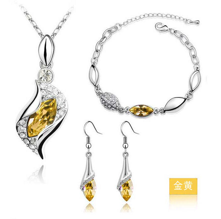 LUXY MOON Women Crystal Pendant Alloyed Chain Necklace Stud Earring Jewelry Set