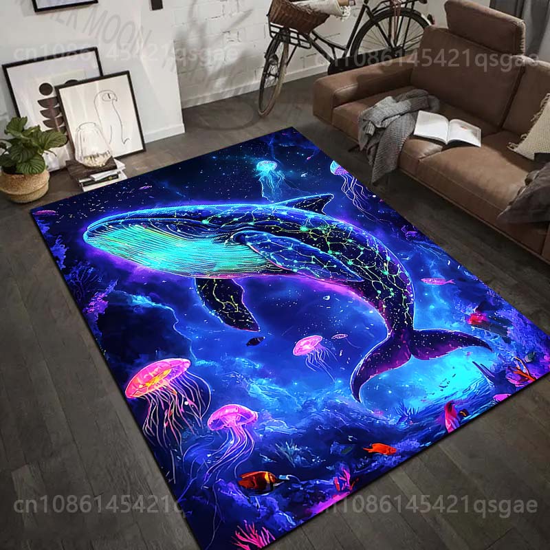 1PC Glowing whale and jellyfish Print Carpet Rug for Living Room Bedroom Sofa Doormat Home Decor Non-slip Floor Mat