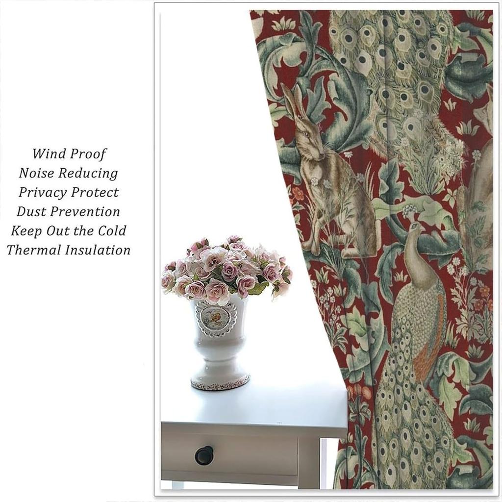 Vintage William Morris Wildlife Blackout Window Curtains   Rustic Boho Animal Plant Window Drapes   for Living Room Bedroom 21(W)*
