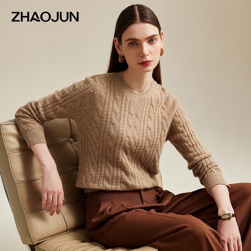 Zhaojun Women's Round Neck Cable Knit Cashmere Sweater