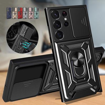 Military Grade Armor Slide Camera Lens Phone Case For Samsung Galaxy S23 Ultra Plus Shockproof Ring Cover