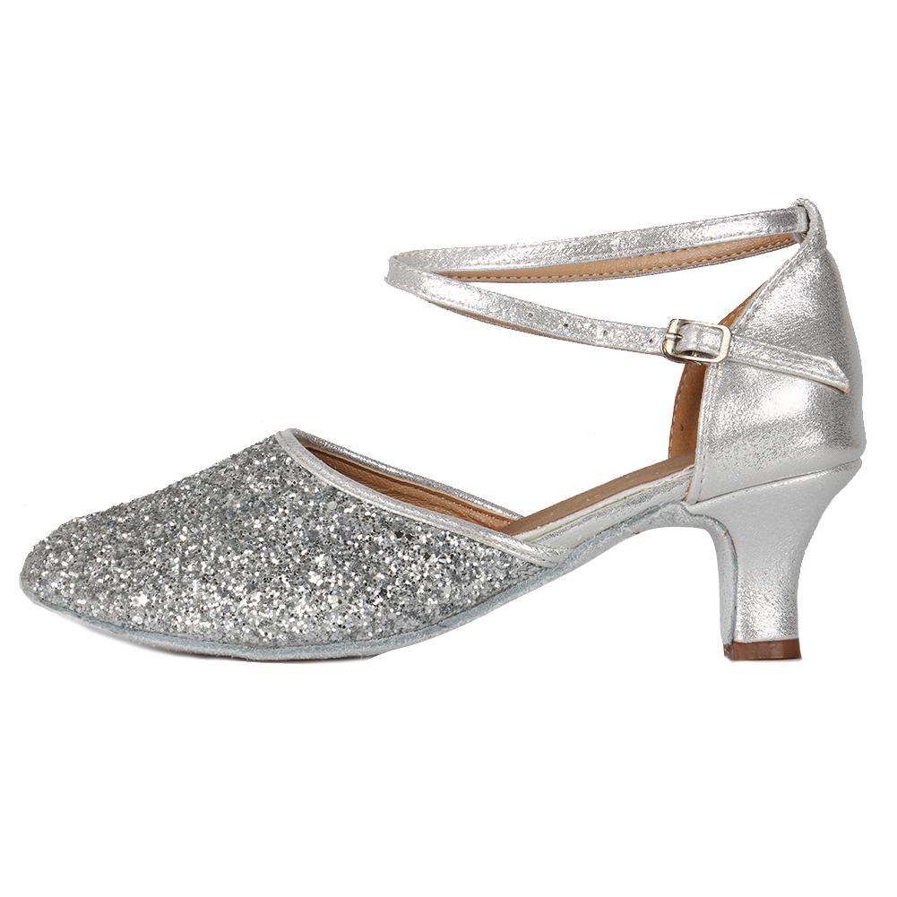 Womens Mid Heel Modern Dance Shoes Heeled 5cm Sequins Standard Dancing Shoes Party  Dance Shoes