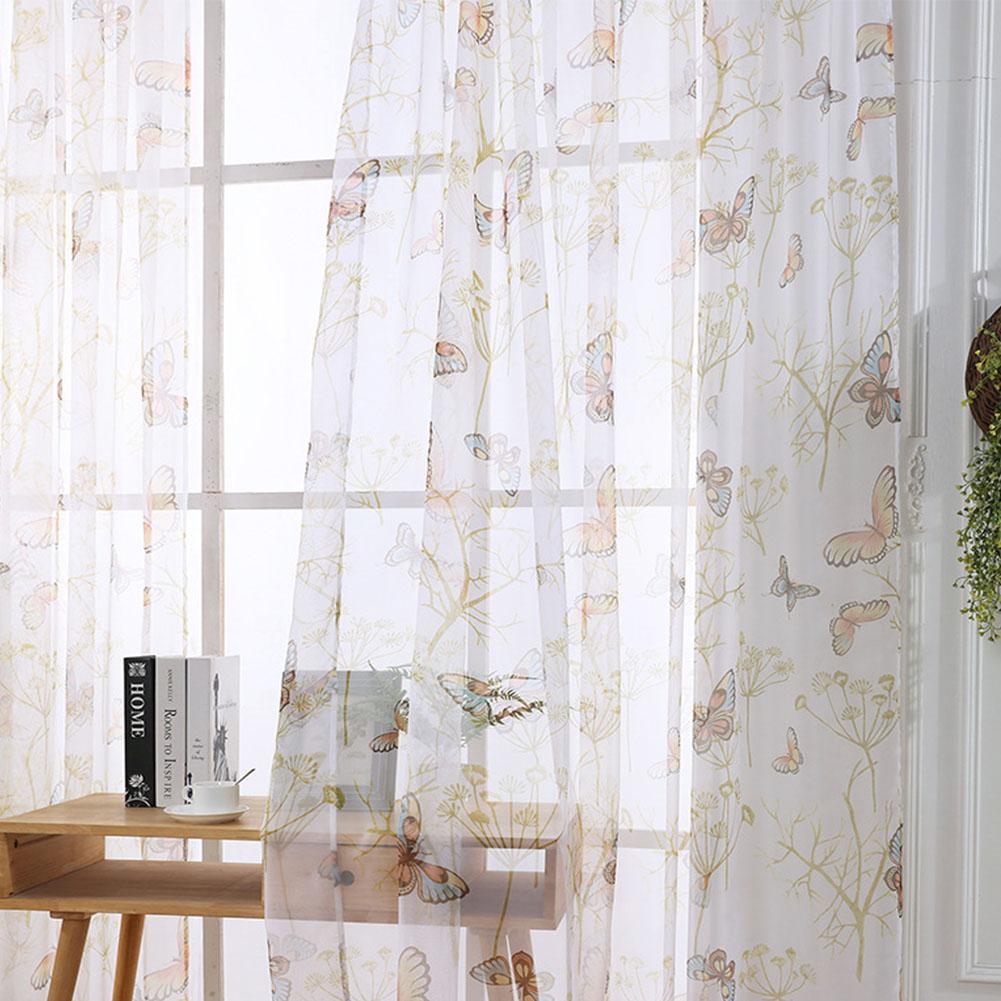Butterfly Print Sheer Window Curtains Room Decor for Living Room Bedroom Kitchen