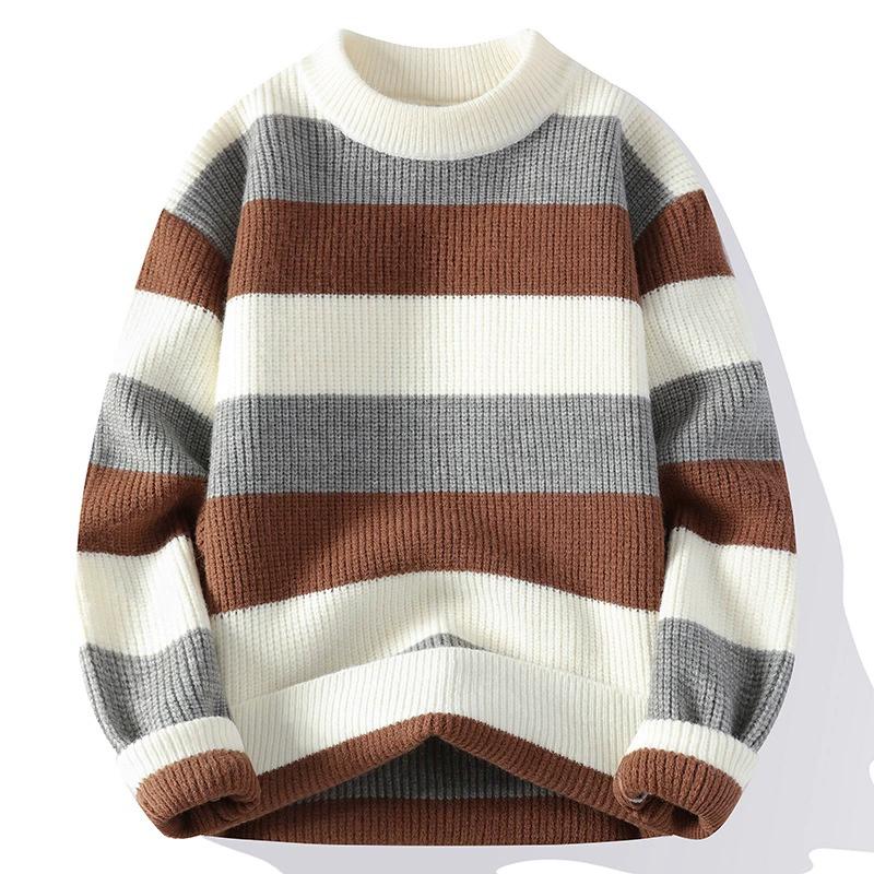 Autumn and Winter Semi High Neck Sweater Men's Thick Pullover Trendy Men's Knitted Sweater Top