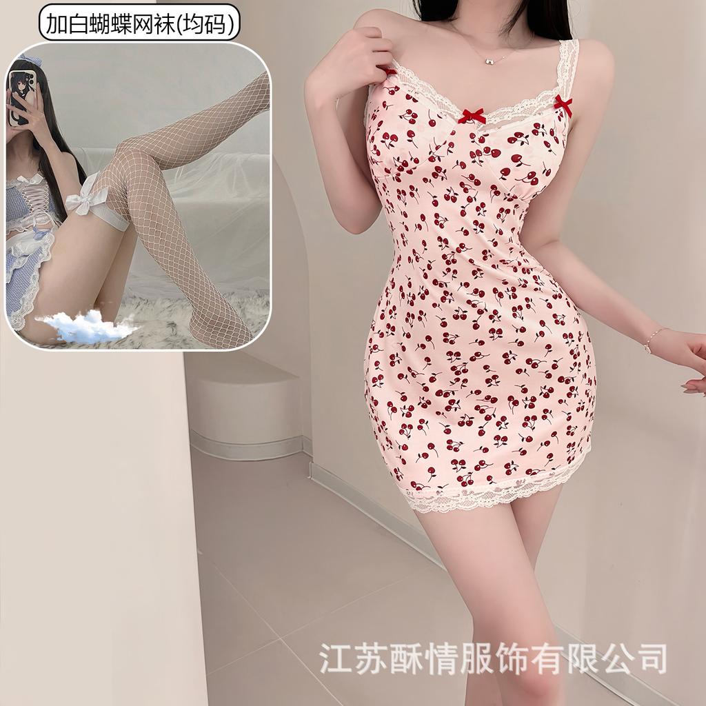 Sex lingerie pure desire cherry sexy women's bed small chest plus chest pad passion uniform seduction suit