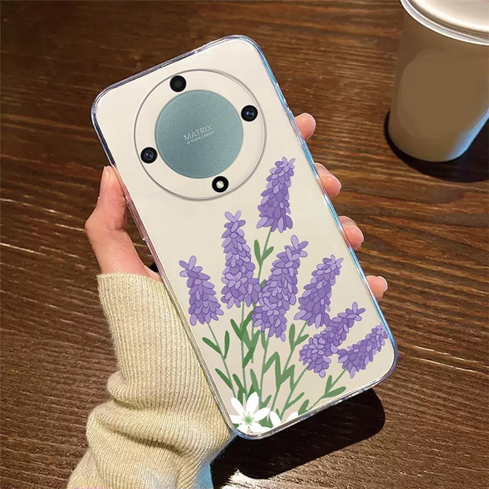 Rose Flower Lavender Oil Painting Phone Case For Honor X9c X9b X9a X8a X8b X8c X7a X7b X7c X6b X7c X7d Transparent Clear Cover