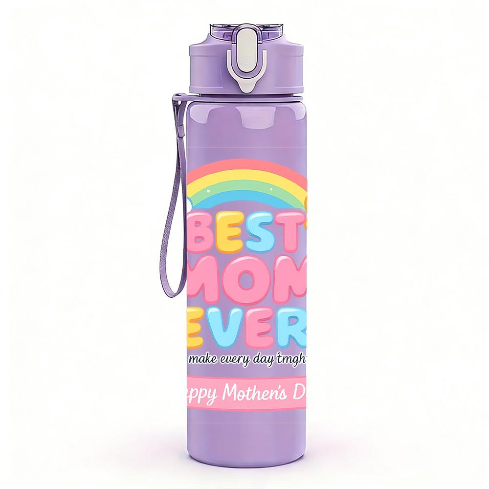 1PC Rainbow Dream Sweet Text Pattern 750ml Color Plastic Sports Water Bottle Leakproof Flip Straw Lid Suitable for Sports Office Home Use