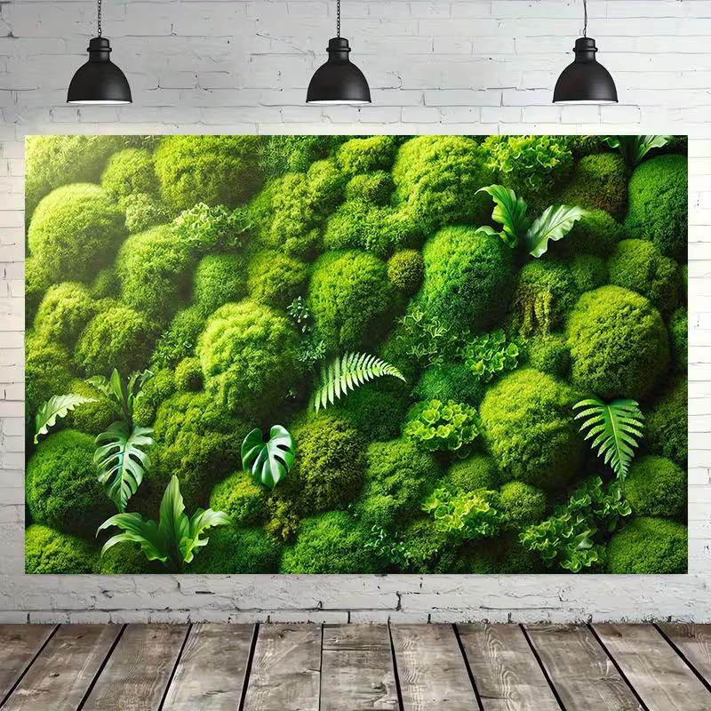 2D Moss Ball Monstera Fern Green Plant Wall Photography Backdrop Jungle Background Banner