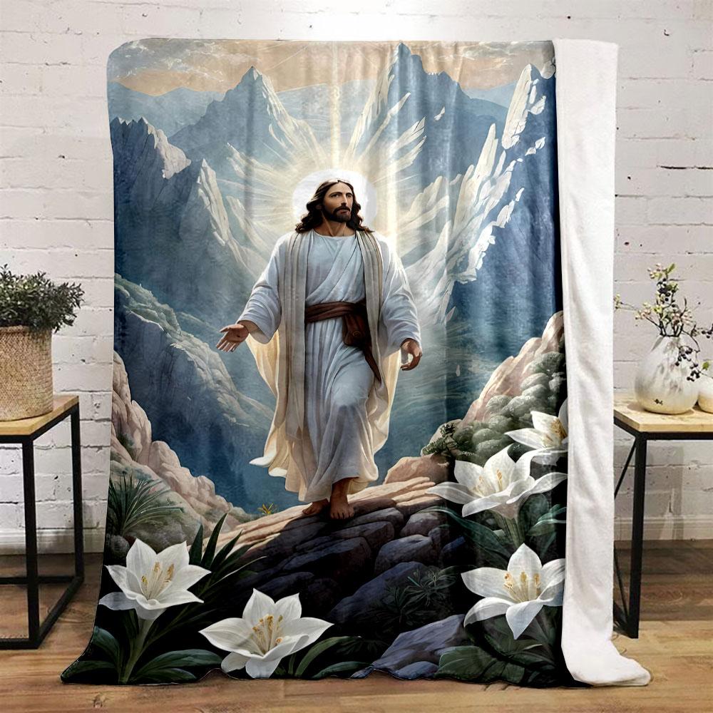 Jesus In Mountains Print Blanket  Printed Blanket for Living Room Bed Couch lunch break Soft Cozy Blanket for Friend's festival Gift