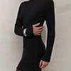 Women's Long-Sleeve Half-High Neck Elegant Playful A-Line Knit  Dress