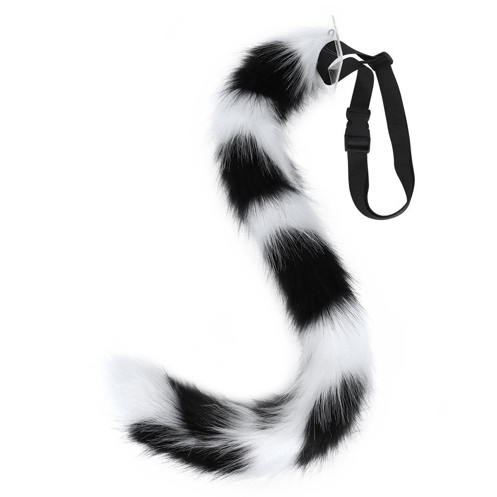 Süßes Plüsch-Tigerkatzen-Drei-Blumen-Katzen-Tier-Ohr-Schwanz Comic Show Cosplay Katzen-Stirnband Katzen-Schwanz-Set Requisiten black