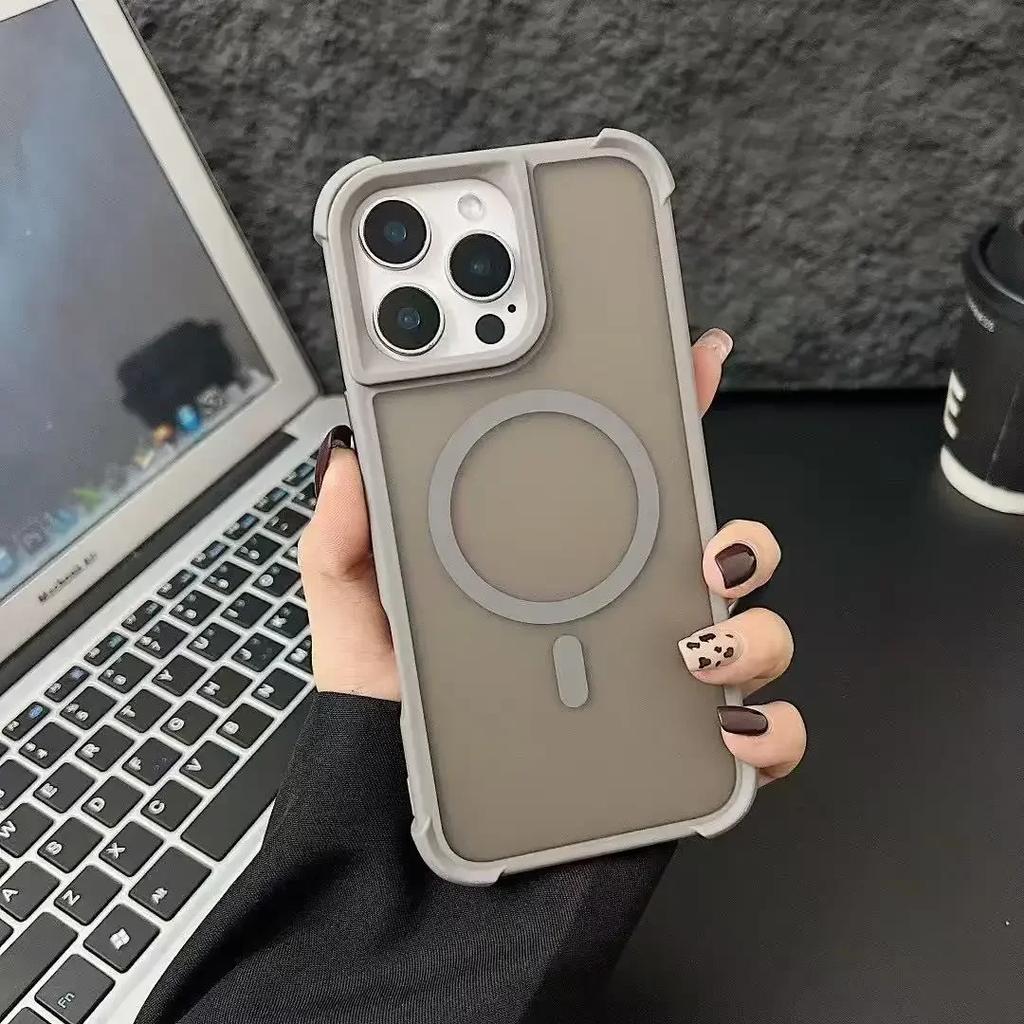 Magnetische Luxus Matte Anti-Schock Rüstung Hülle Für iPhone 17Air 15 14 13 12 16 Pro Max Kabelloses Laden Für Magsafe Abdeckung