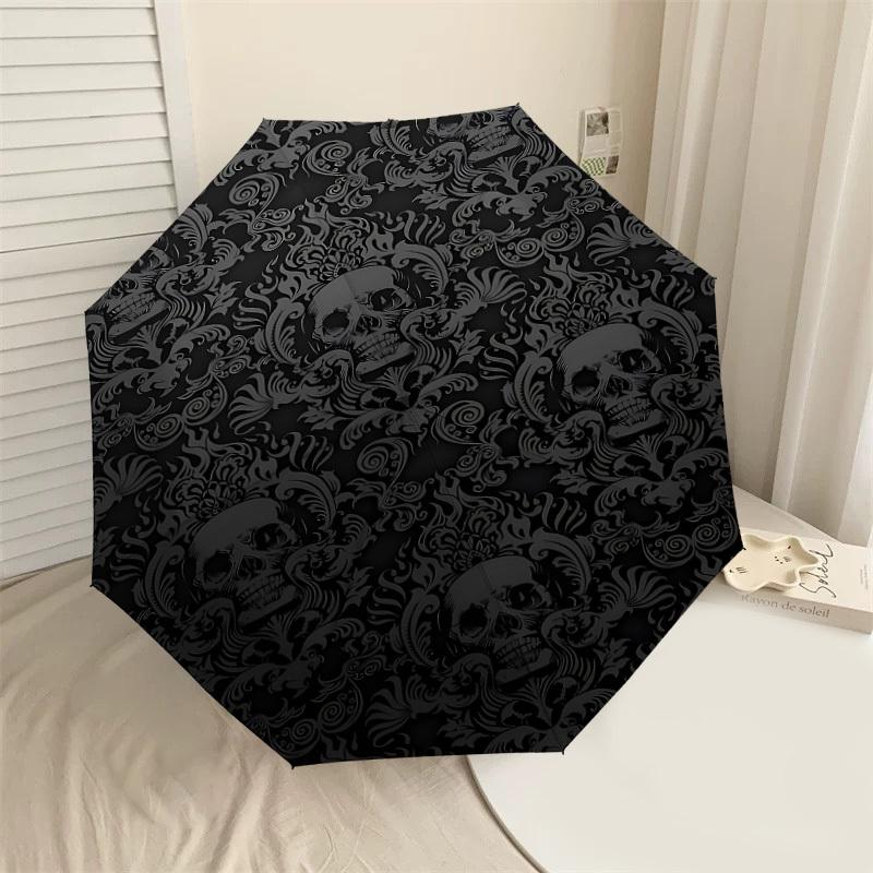 1PC Skull Pattern Automatic Open/Close Umbrella with Windproof, 8-Rib Sturdy Canopy, Durable Ribs, Fashionable Design,1291a