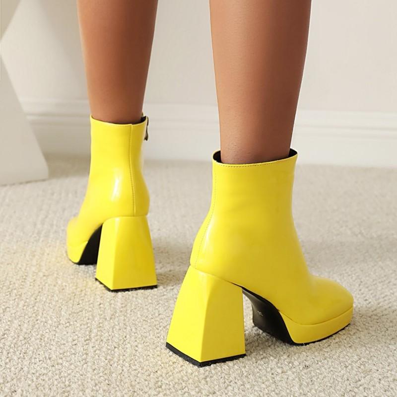 2025 Newest Ladies Ankle Boots Zip Round Toe Platforms Candy Color Punk Chunky Heel Womens Platform Heels Women Boots Shoes Women