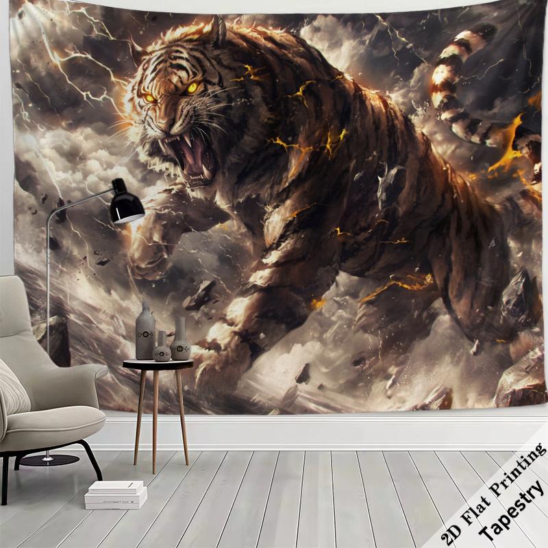 Dramatic Tiger Roar Tapestry Wall Hanging Jungle Animal Print Safari Decor Art Large Fabric Poster 180x280cm