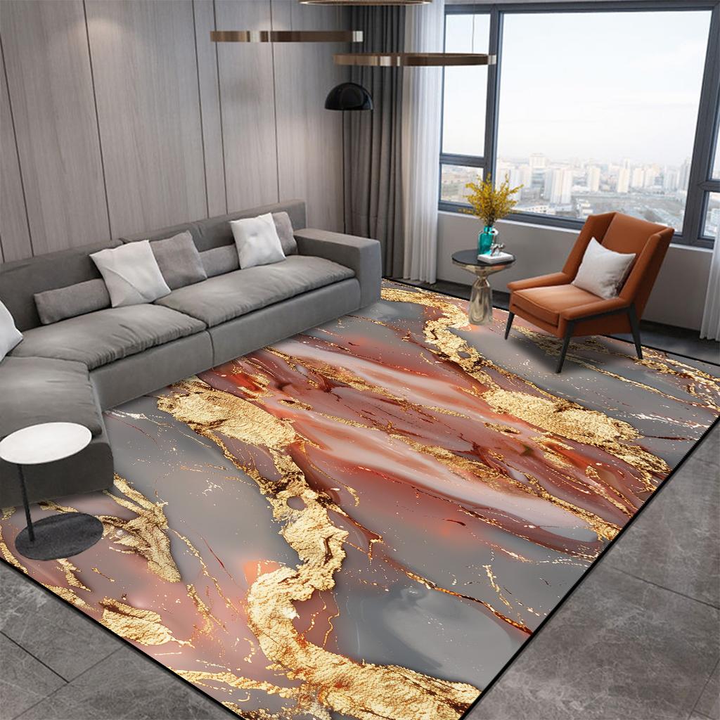 Abstrakter dekorativer Teppich im nordischen Stil für Wohnzimmer Luxus Gold Riss Teppiche für Schlafzimmerdekor Rutschfest Waschbar Sofaseitenmatte