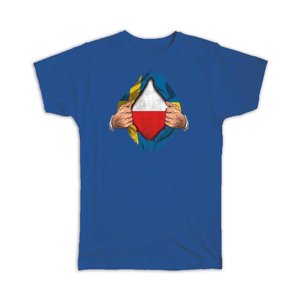 Gift T-Shirt : Poland Swedish Flag Chest Polish S