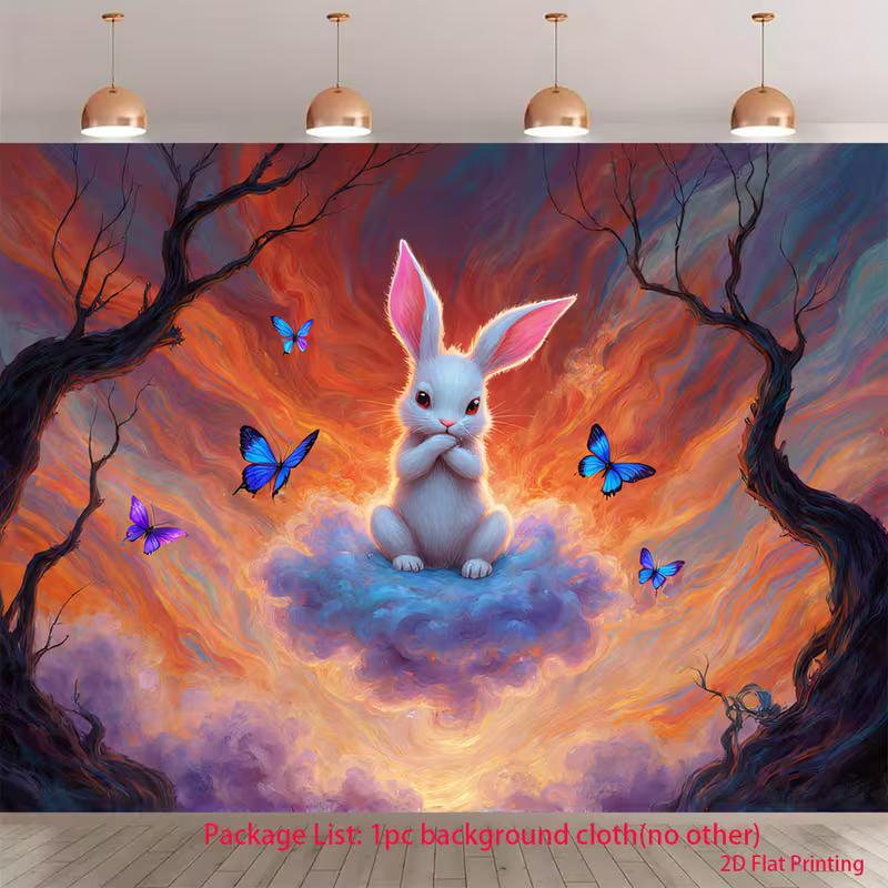 

2D Magical Rabbit on Cloud Backdrop 2D Fantasy Sky Butterfly Photo Background for Themed Shoot 47.2x31.5inch/120*80cm