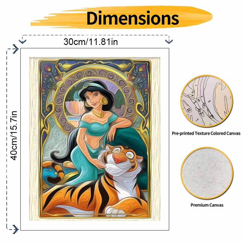 Disney Jasmine Tiger Oil Paint by Numbers Painting Kit Handmade Diy Home Decor Gifts for Room Bedroom Living Room Art Supply Craft