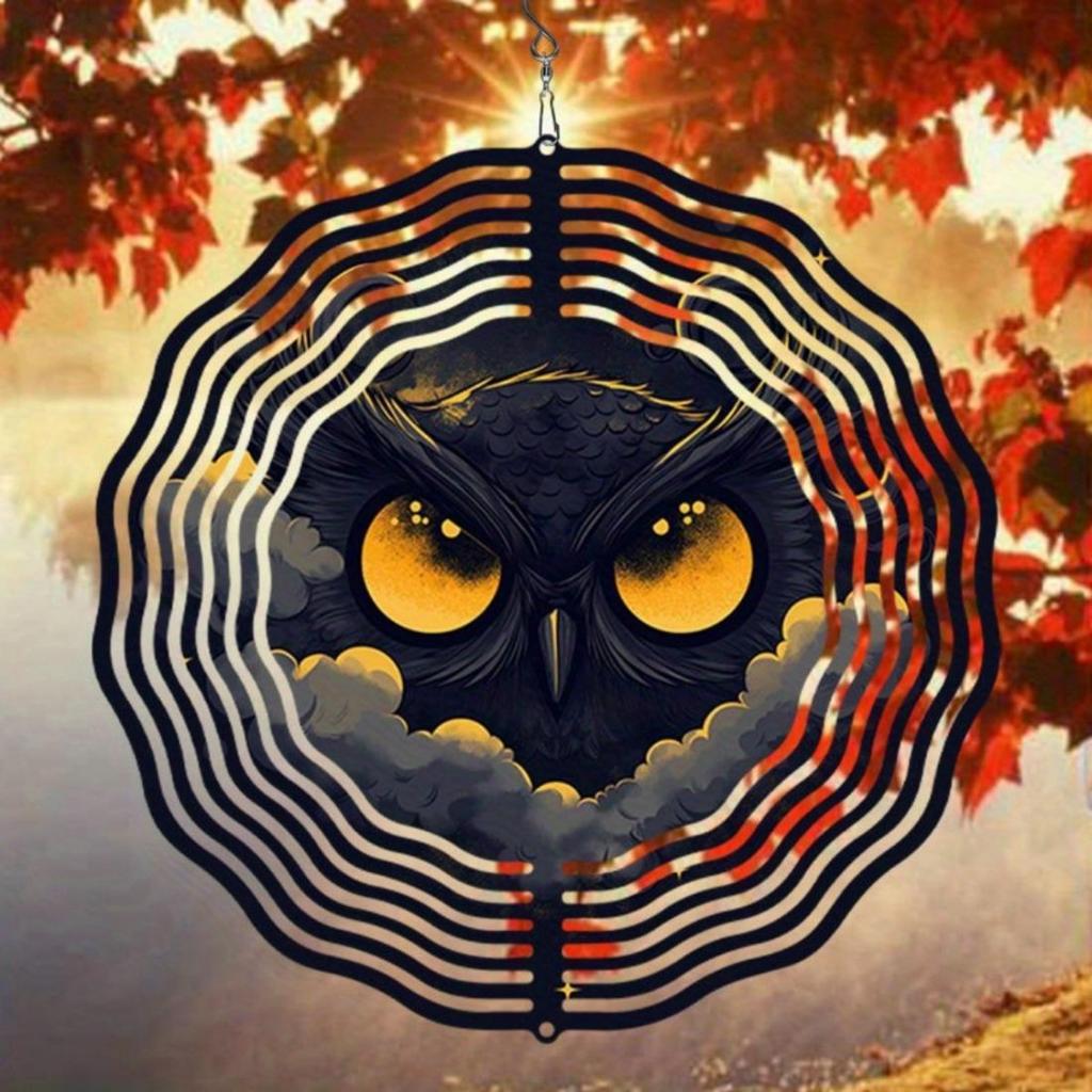 1 szt. Metalowy Dzwonek Wietrzny Mandala Sowa - Czarno-Złoty Artystyczny Design, Kojący Dźwięk Dekoracja Wisząca Zewnętrzna/Wewnętrzna do Ogrodu, Patio