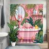 Pink Flamingo Bathtub Shower Curtain Machine Washable All Season Waterproof Privacy Protection Tropical Design Cute Quick Setup