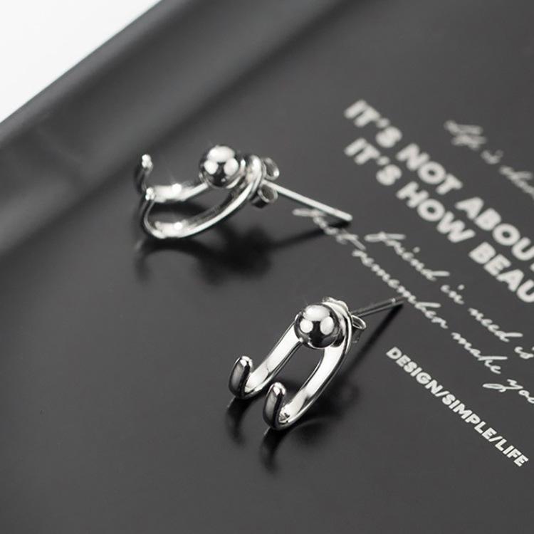 S925 Silver Double Hook Earrings for Women - Japanese & Korean Style, Simple All-Match Earrings