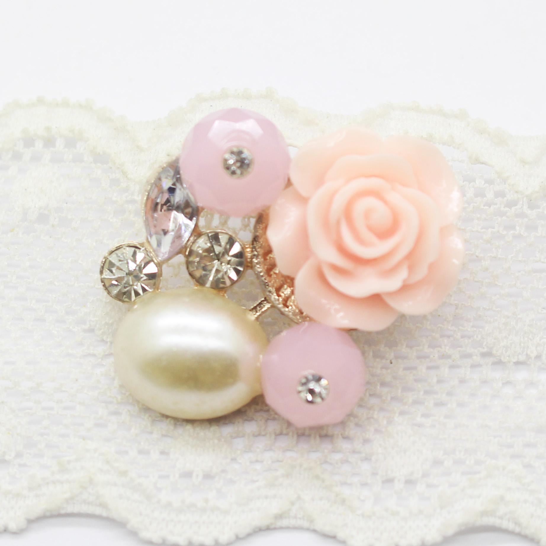 LKERAN 10pcs 22*24mm NEW 7 Colors Rose Crystal Alloy Button Handmade Pearl Flower Heart Jewelry Accessories Craft Diy Decorative розовый