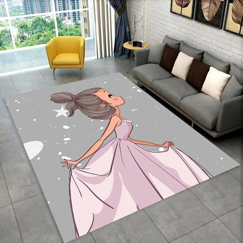 Cute Ballet Girl Ballerina Cartoon Area Rug,Carpet for Home Living Room Bedroom Sofa Doormat Decor,kids Play Non-slip Floor Mat