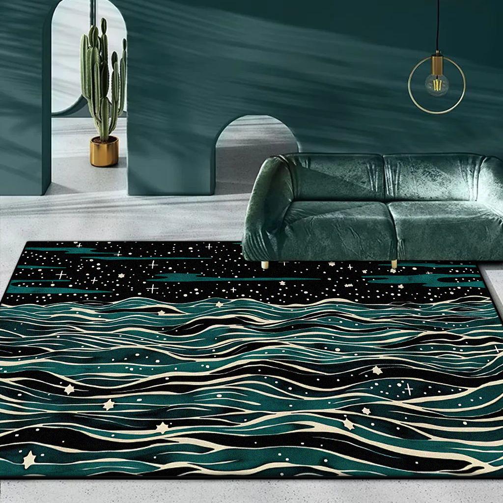 Abstract Green Ripple Carpet Living Room Decoration Sofa Area Rugs Non-slip Bedroom Lounge Floor Mat Kid Room Bedside Door Mats