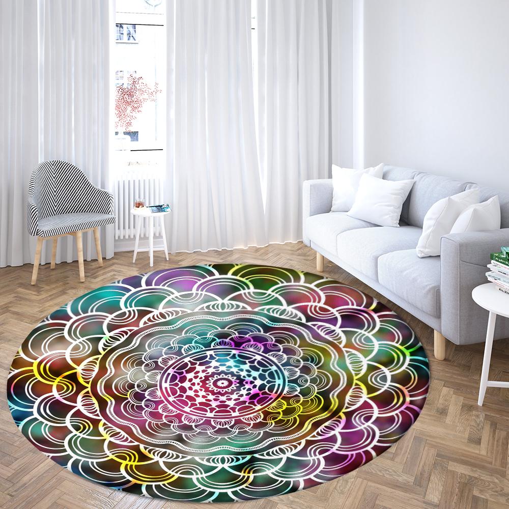 Family Living Room Bedroom Bathroom Floor MATS Printed Decorative Carpet Psychedelic Mandala Round Carpet Sofa Carpet Home Decor